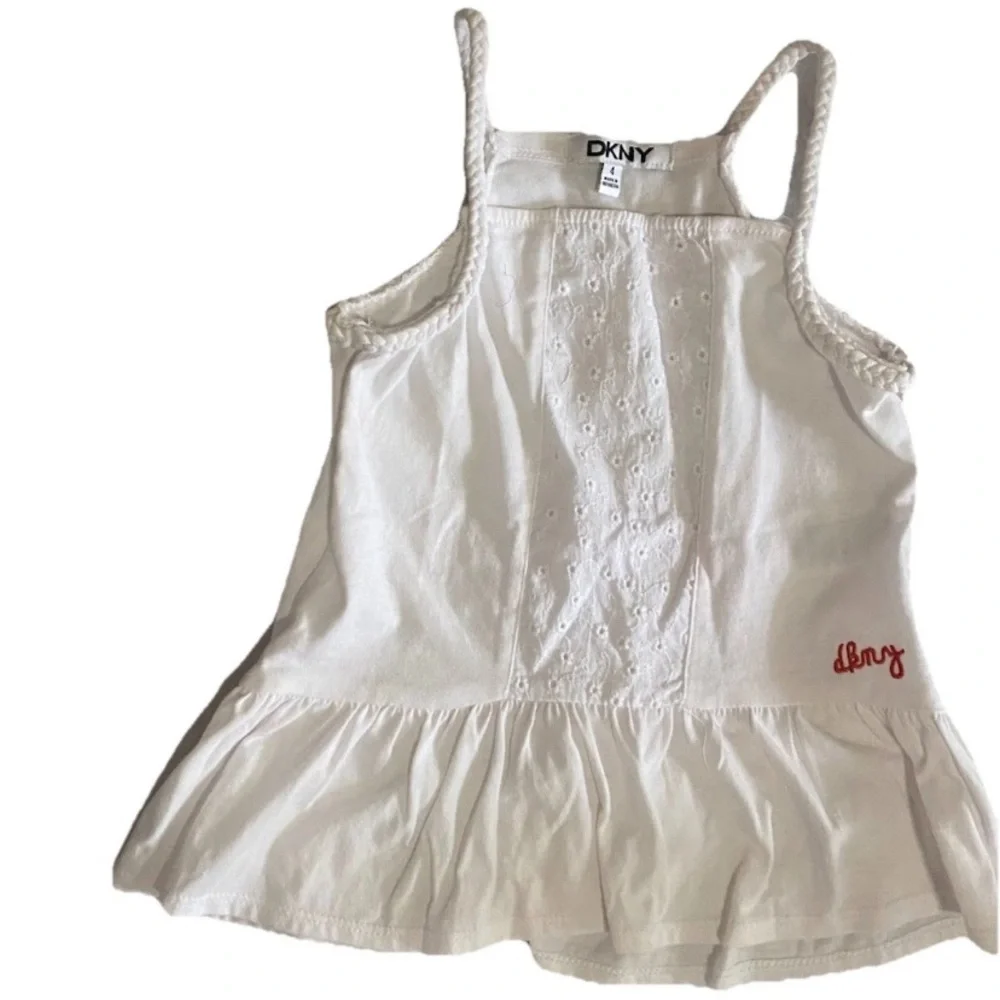 DKNY Girls Size 4 White Tank Top Blue Denim Shorts Set Donna Karen New York Kids